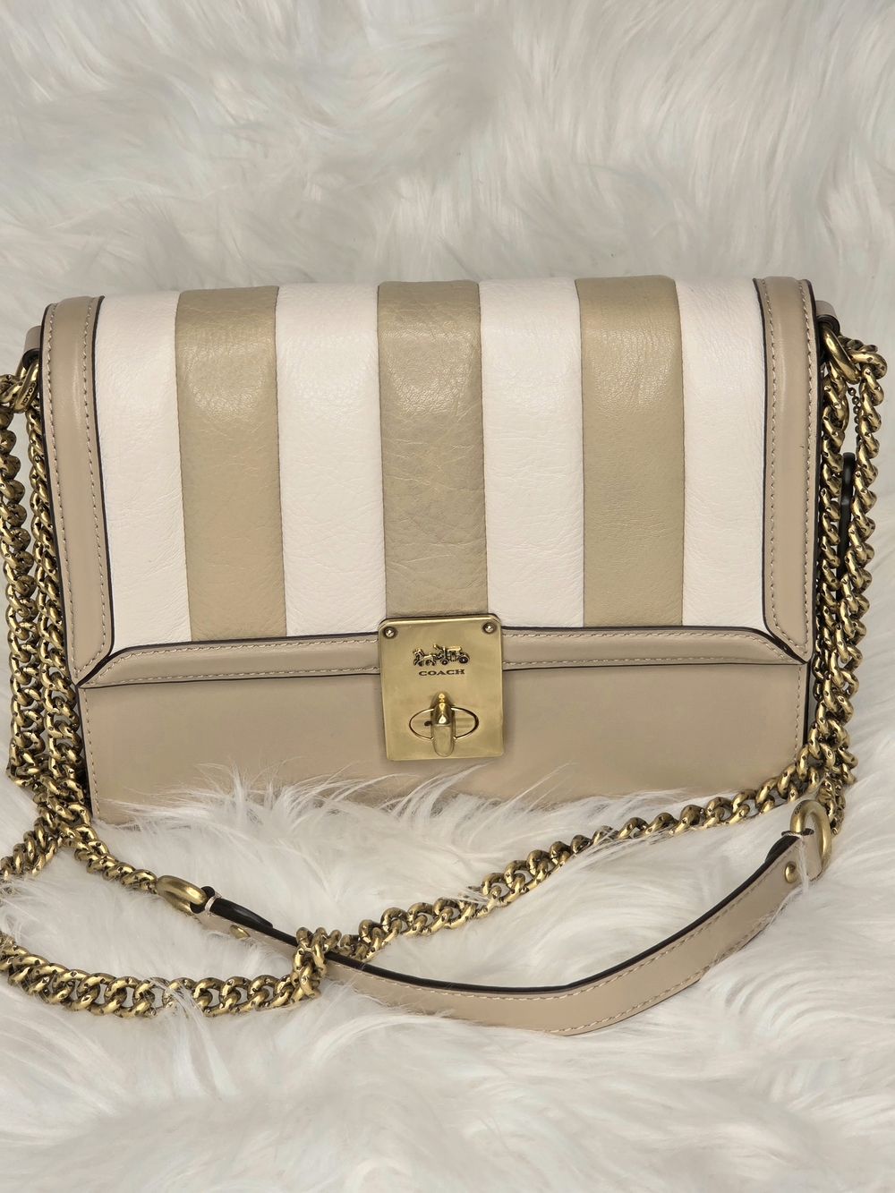 Coach Hutton Colorblock Quilting Leather Crossbody  Cream&Taupe NWOT MFSRP $495